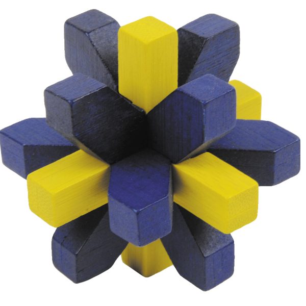 Puzle de bambú IQ-Test «Cristal», azul y amarillo — Outlet (empaque dañado)