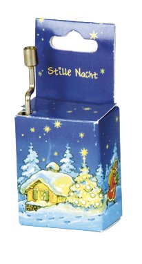 Cajita musical colgante Fridolin Noche de Paz, caja azul con casita nevada