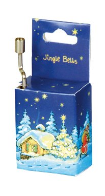 Cajita musical colgante Fridolin Jingle Bells, caja azul con casita nevada