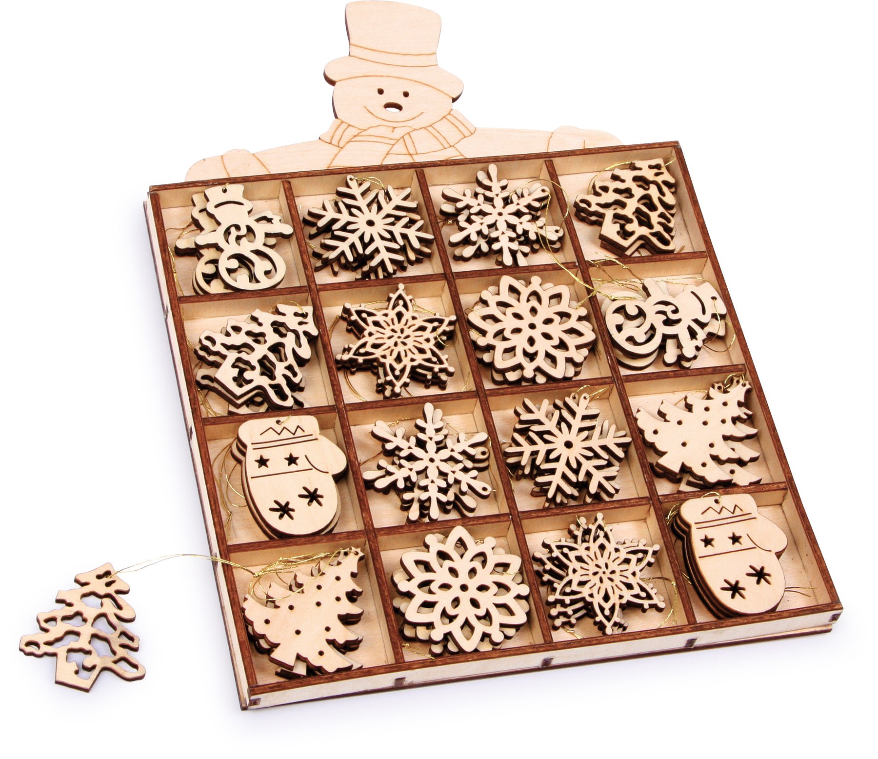 6675_holzhaenger_schneemannbox_48_tlg_a.jpg Set de colgantes de madera «Caja muñeco de nieve» - Imagen 1